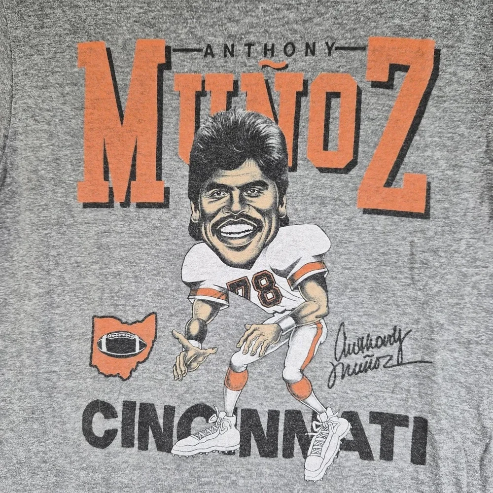 Homage Anthony Munoz Cincinnati Bengals T Shirt Mens Medium‎ Gray NFL Retro...